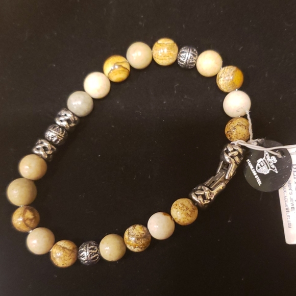 Blackjack Natural Jasper Stone Bead Bracelet - Picture 2 of 2